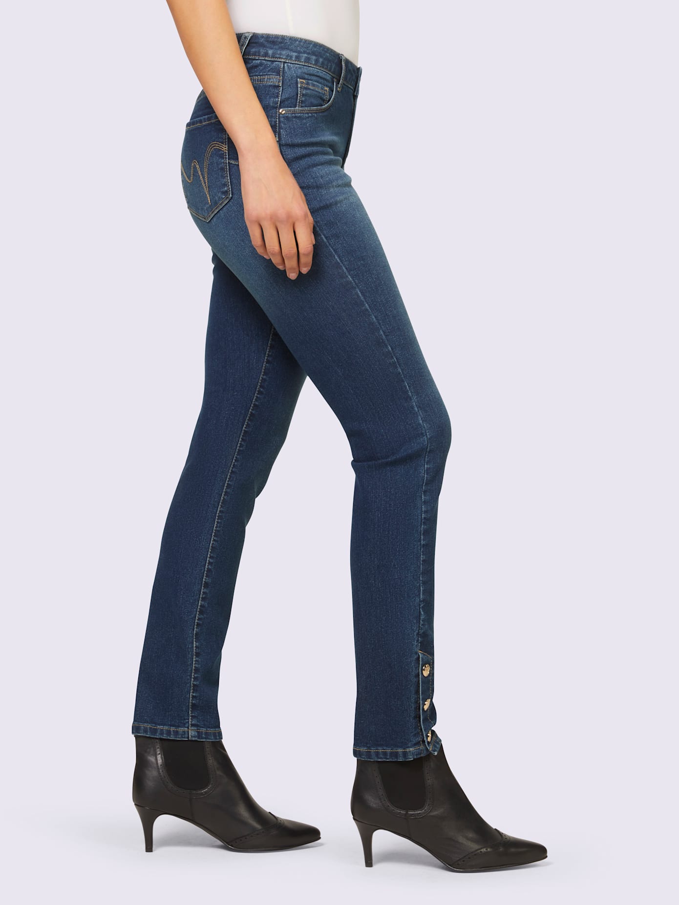 Jean push-up boutons-pression aux échancrures