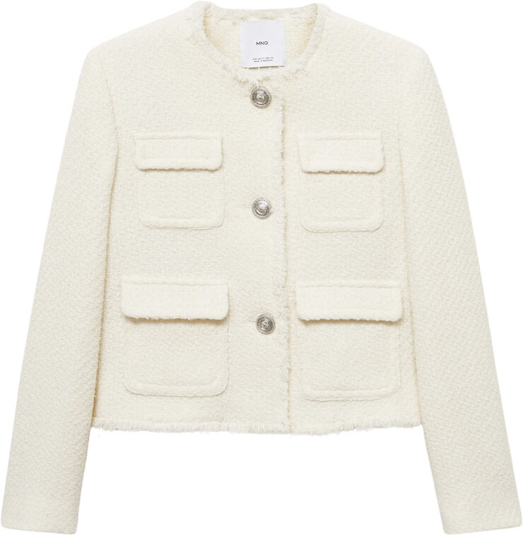 MANGO Pocket tweed jacket Light beige