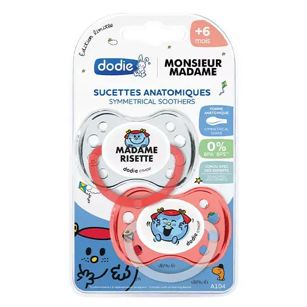 Dodie Sucette Anatomiques Monsieur Madame Risette +6m Lot de 2