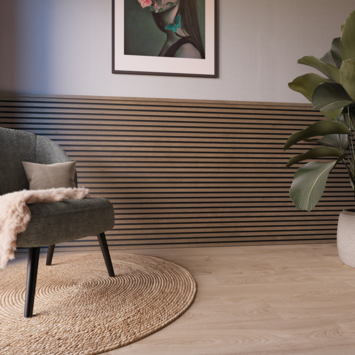 Kleurstaal lattenwand Decowall Acoustic rustiek eiken 18x30 cm
