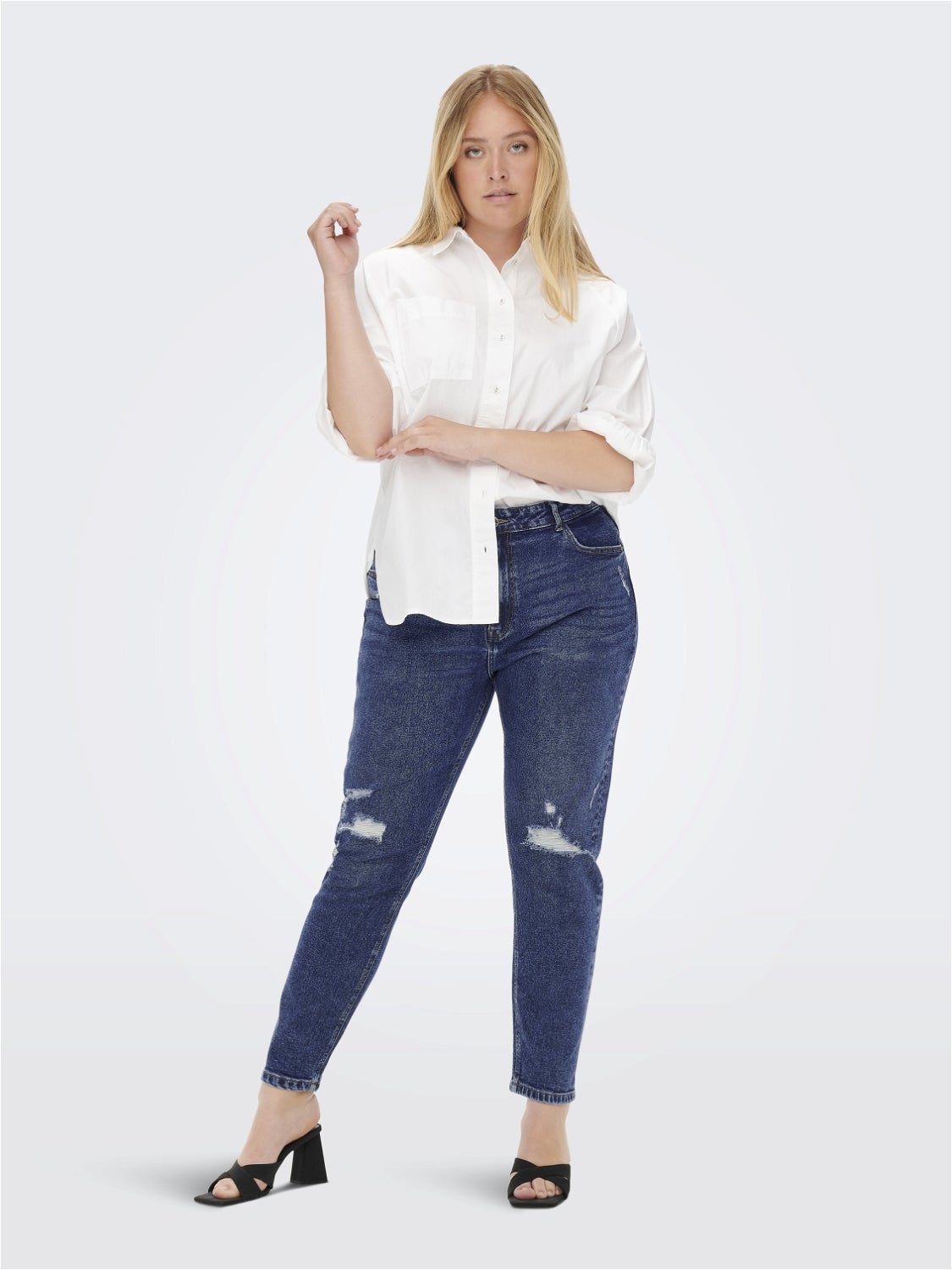 CARENEDA Hohe Taille Gerade geschnitten Jeans Light Medium Blue Denim
