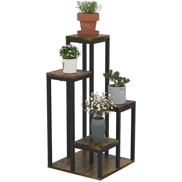 Blomsterstativ Plantestativ Med 4 Etasjer, Multifunksjonell Plantehylle, Brun, 40X40X81Cm