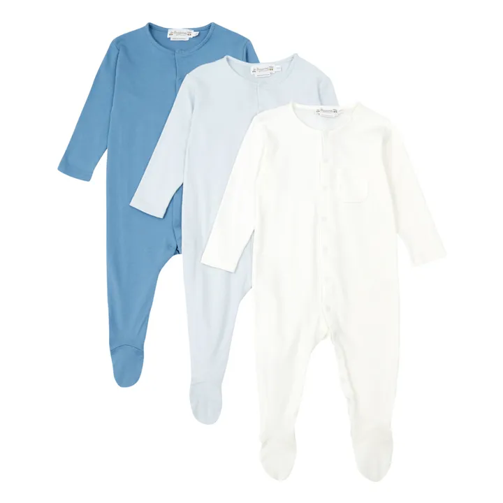 Bonpoint Set 3 Pyjamas à Pieds Coton Bio Cosima | Bleu