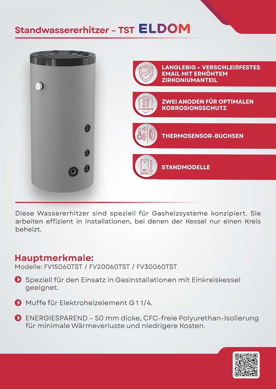 200 Liter Indirekt beheizter Warmwasserspeicher mit 1 Wärmetauscher als Unterstellspeicher - Anschlüsse nach oben - Zirkulation seitlich -