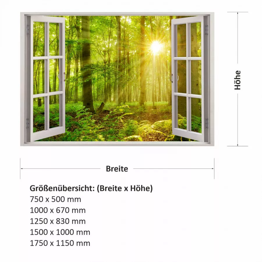 Nikima Wandtattoo 216 Fenster - grüner Wald 2 Sonnenstrahlen in 5 vers. Größen grün