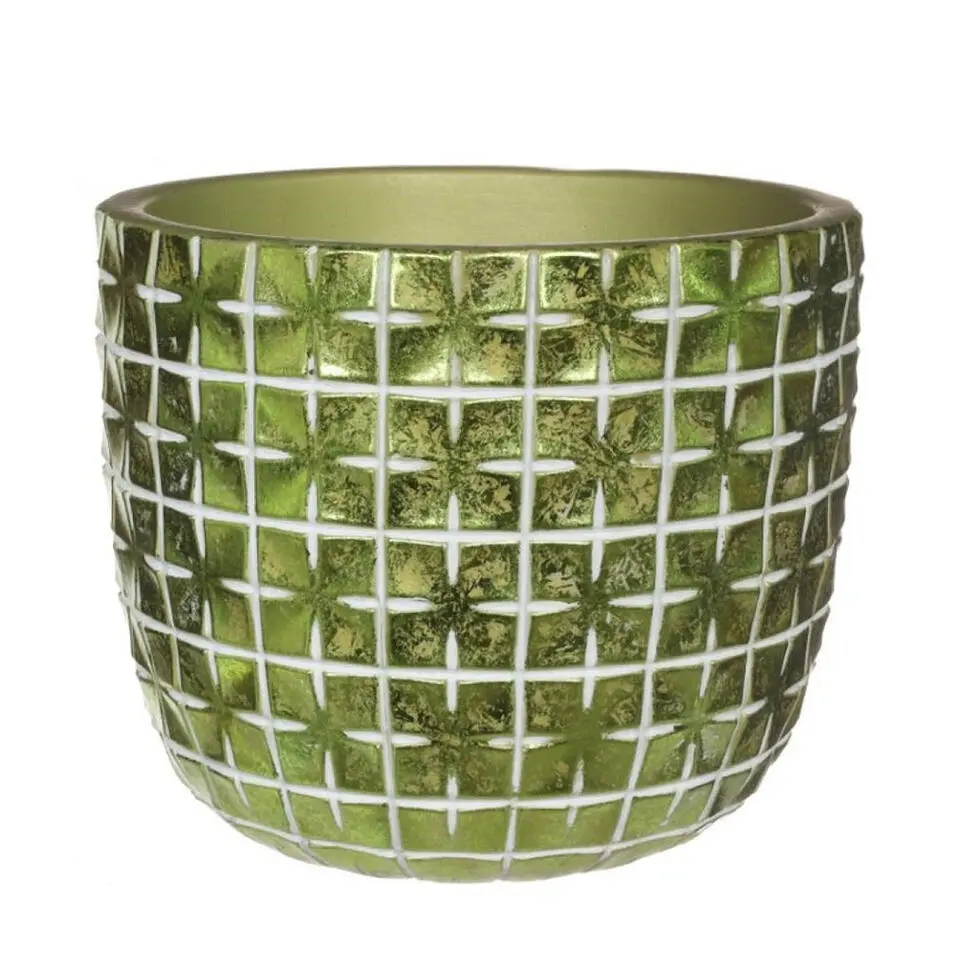 Ideas4seasons Bloempot - ruit motief - metallic groen - 12x10cm