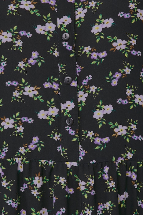 Maxikleid, A-Line, Blütenmuster, Rundhals, Langarm, Volants