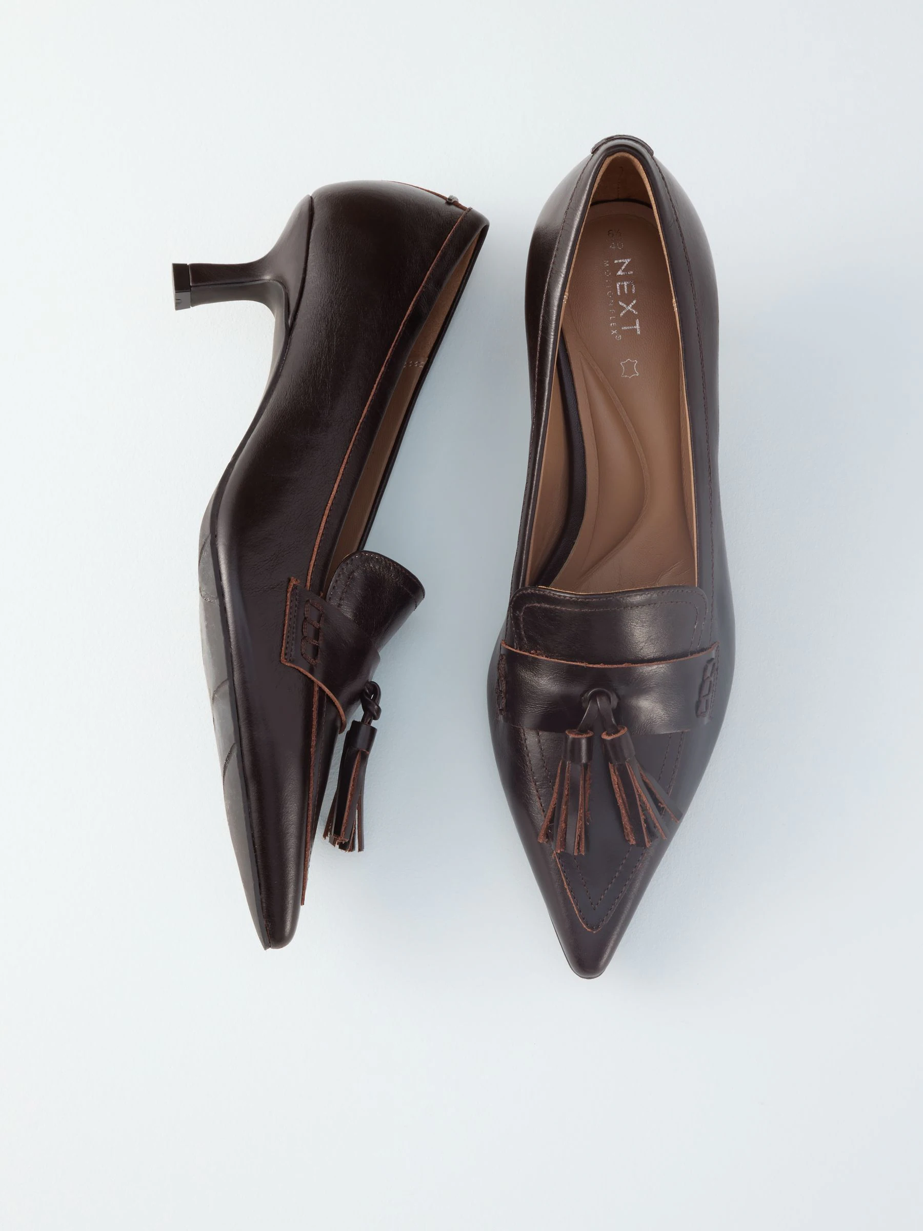 Chocoladebruin - Premium Leather With Motionflex Point Toe Tassel Heels Loafers