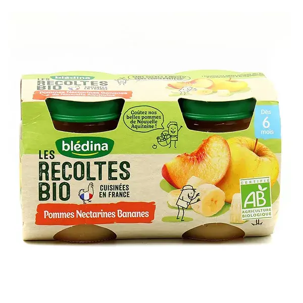 Compota de Maçã, Nectarina e Banana Blédina Organic Harvests em Pote +6m 2 x 130g