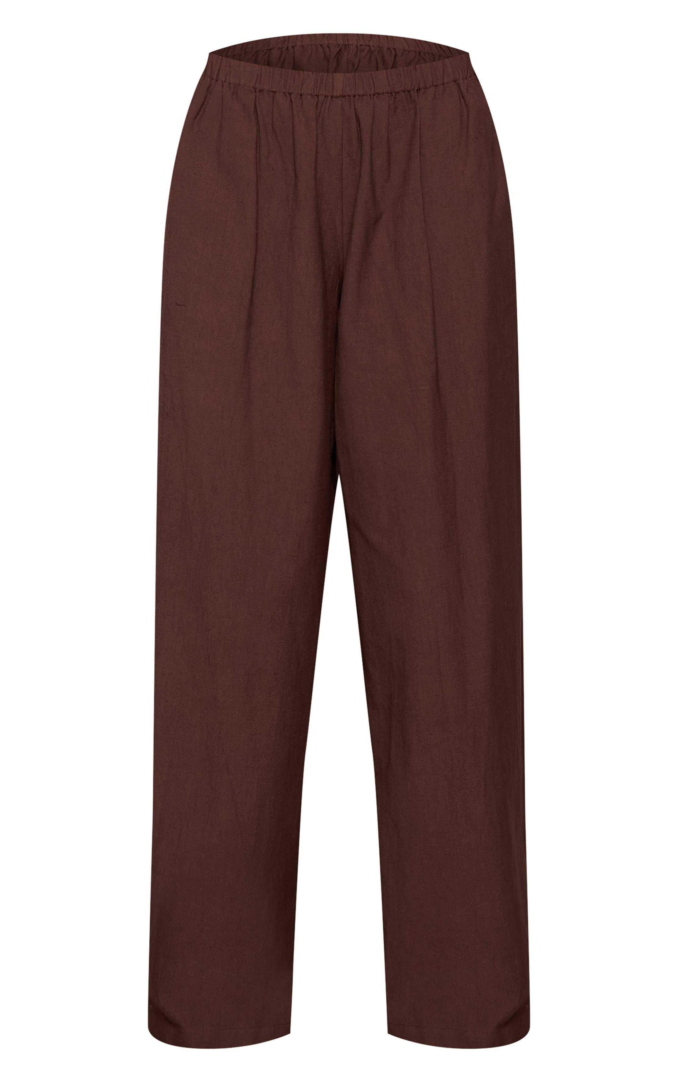 Marron Pantalon En Lin À Taille Froncée Ensemble Coordonné