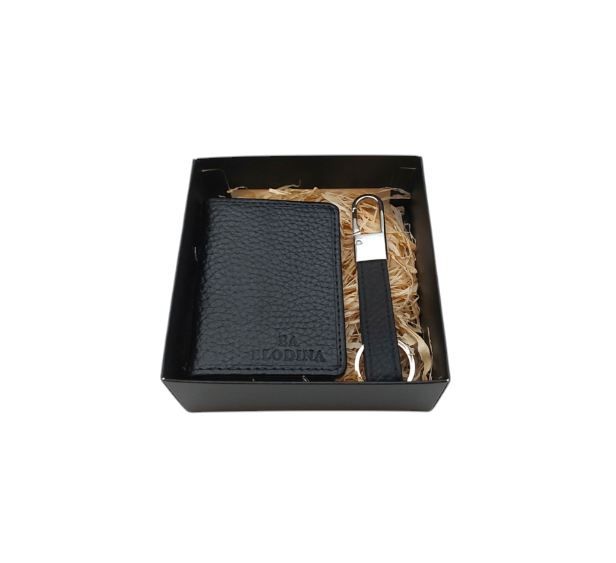 Cadeauset – Leren Kaarthouder & Sleutelhanger Zwart