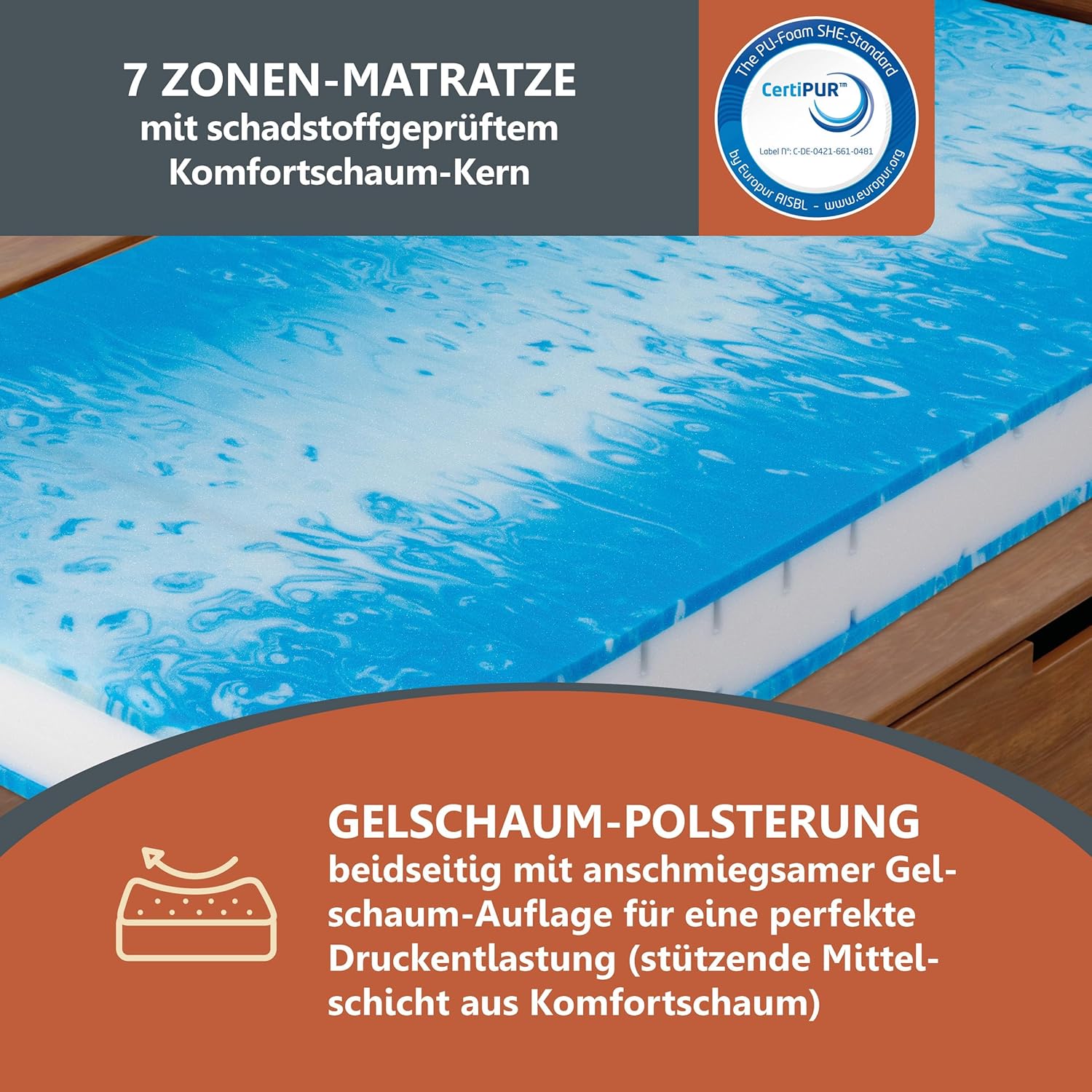 BeCo Matratze 90x200 cm Duo Gel Comfort Komfortschaummatratze H3, Oeko-TEX Standard 100, Testsieger in Haus & Garten: SEHR GUT 1,3 (Heft 01/2019), Made in Germany, 100 Nächte Testschlafen