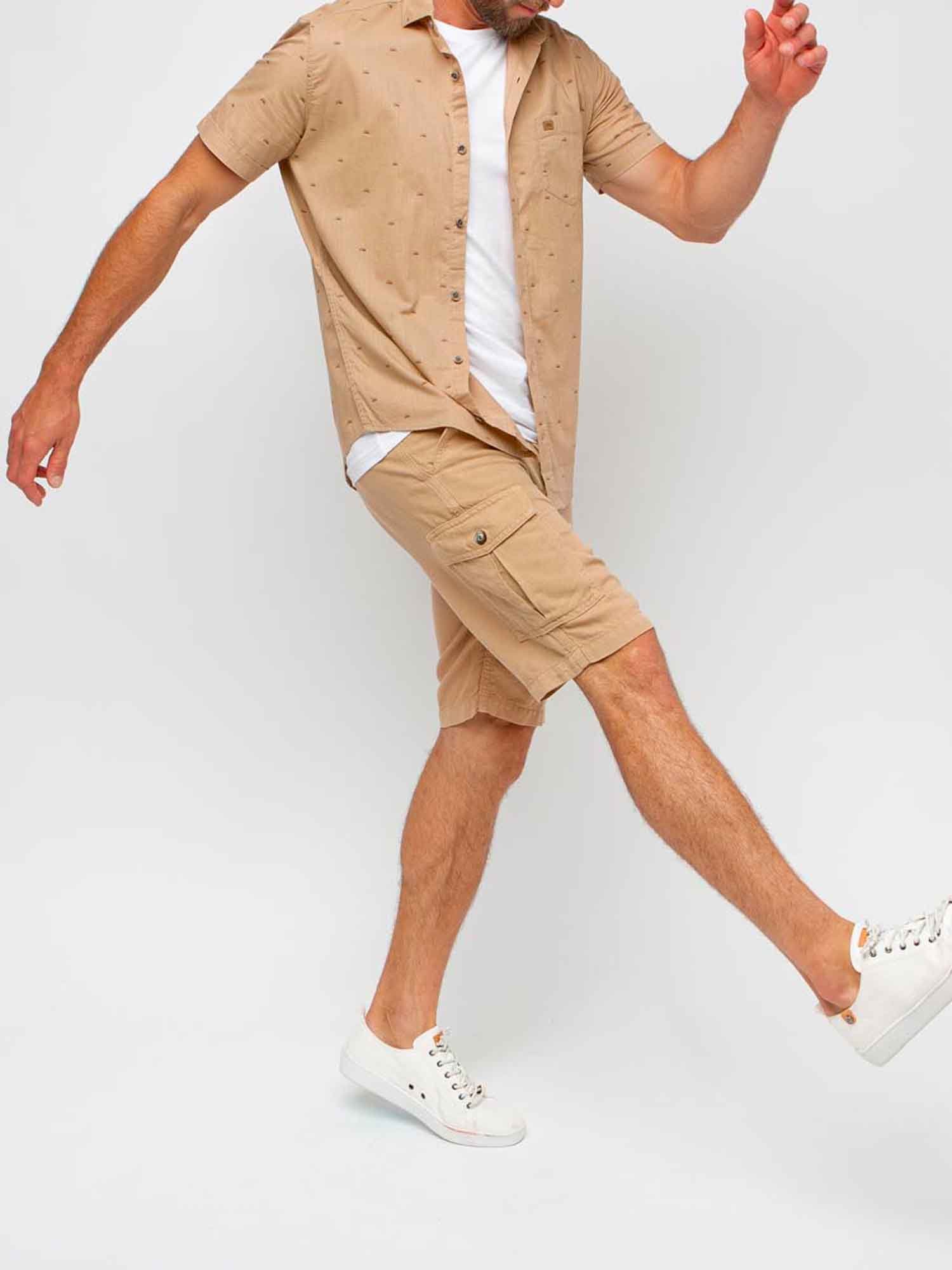 Chemise Homme Manches Courtes Coton Beige
