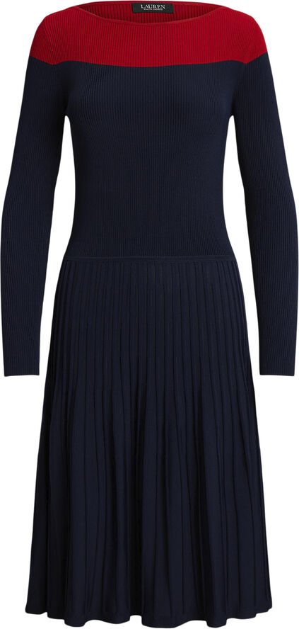 Lauren Ralph Lauren MATTE RAYON/NYLON-LS DRESS Lauren navy/festive red