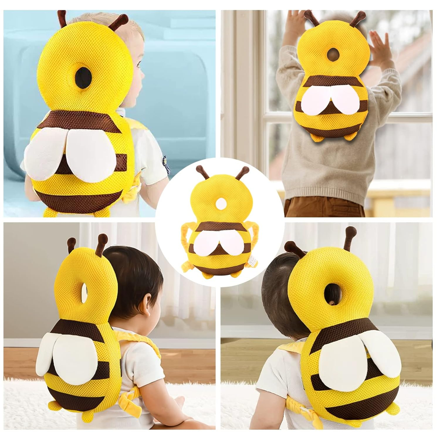 (32x18cm) Baby Kopf Schutzkissen Kinder Kissen Rucksack Schutzpolster - Biene