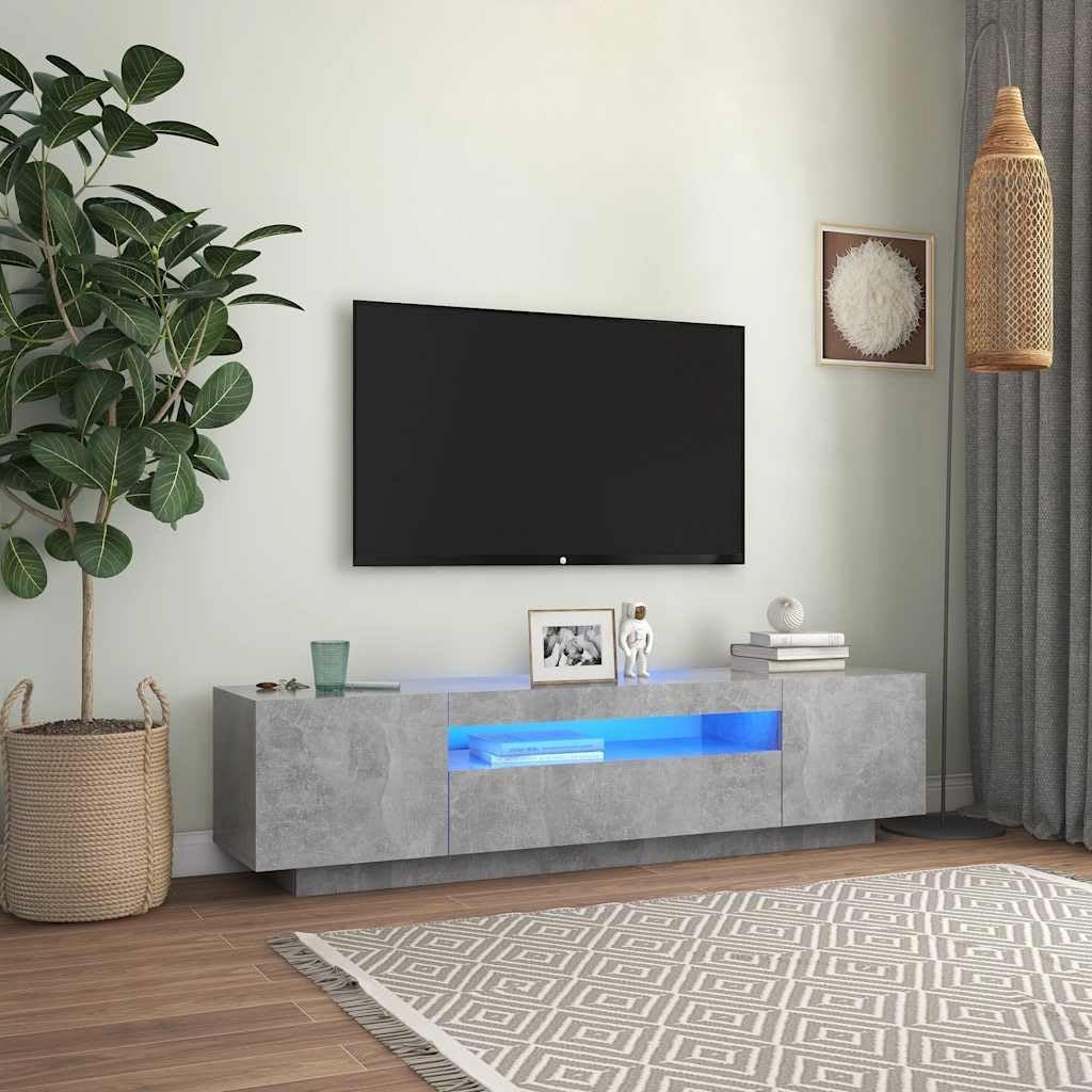 Hommdiy TV-Schrank mit LED-Beleuchtung Betongrau Sideboard Lowboard 160x35x40 cm