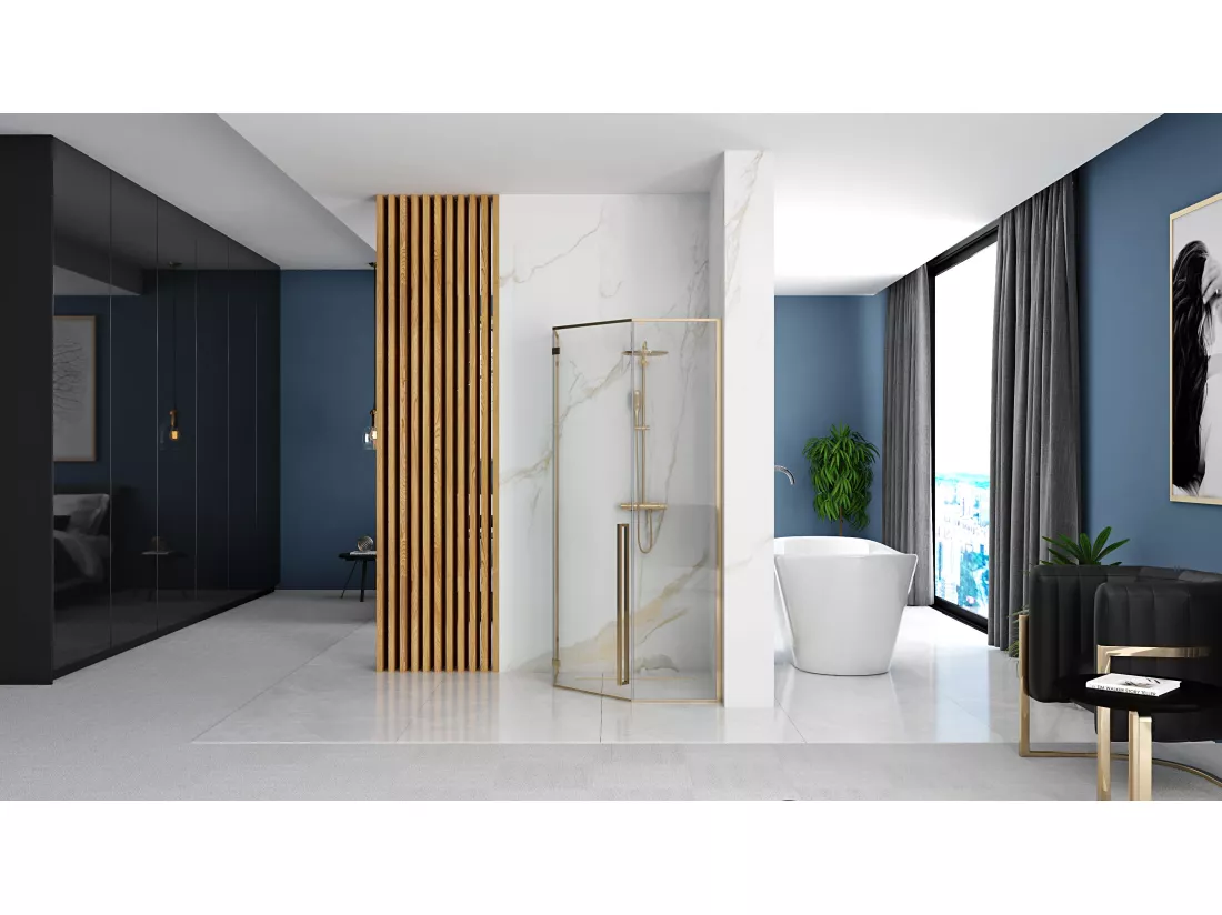 Cabine De Douche Rea Diamond 90X90 Gold + Receveur De Douche Savoy White