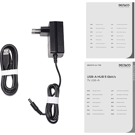 Deltaco USB-A hub 7-port - grå