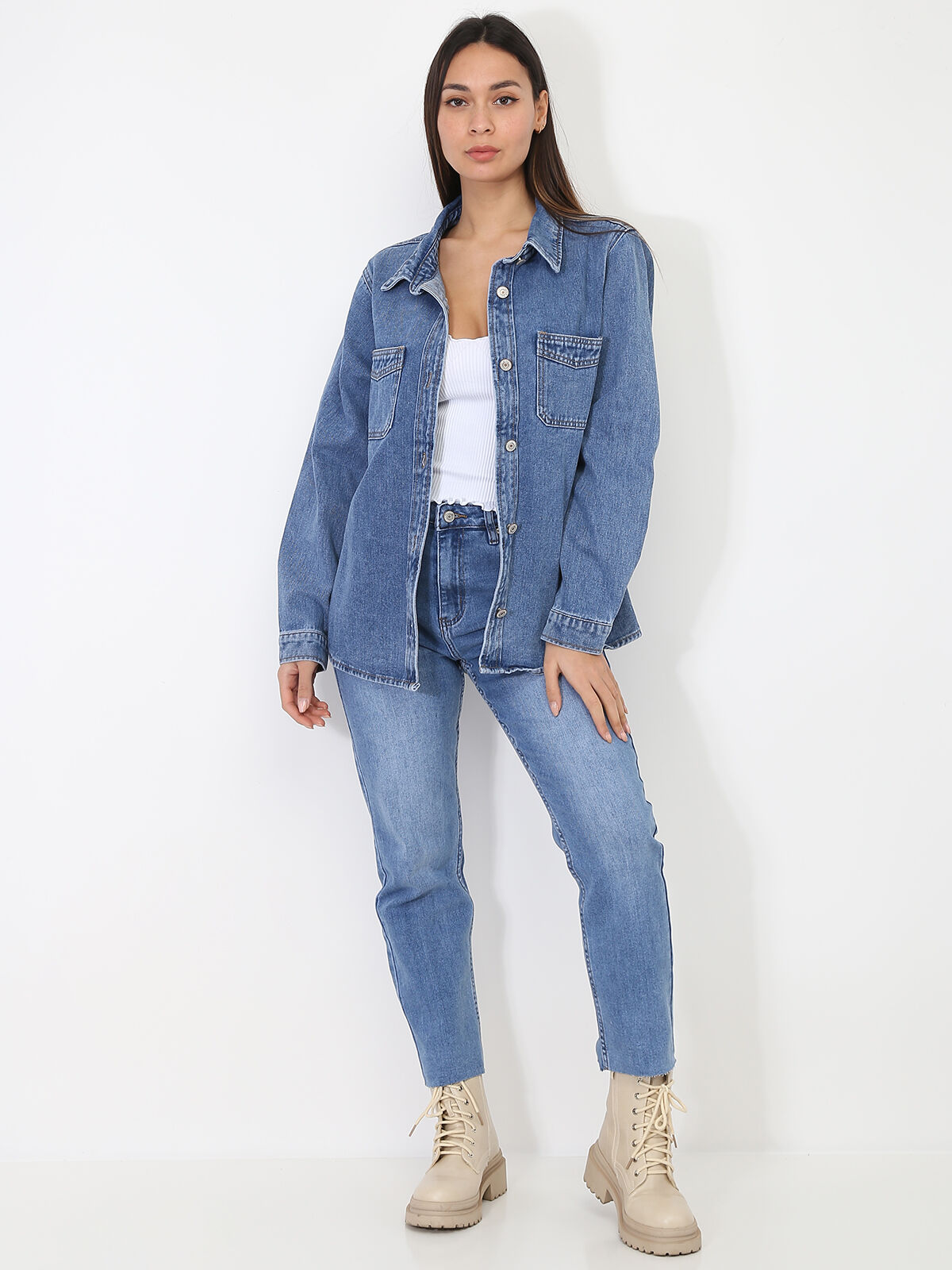 Surchemise en jean à poches- Bleu