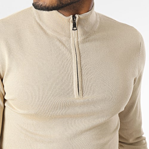 Pull Col Zippé Beige