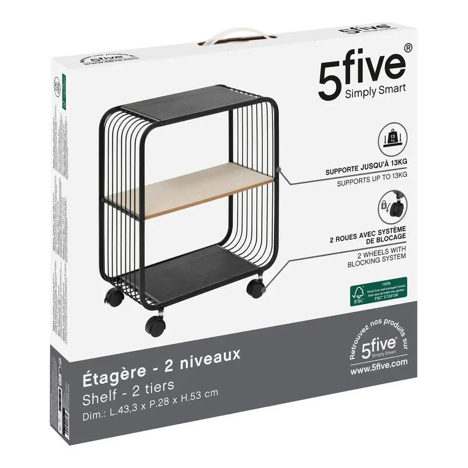 5Five Opbergrekje 2 laags met planken - metaal - 43 x 28 x 53 cm