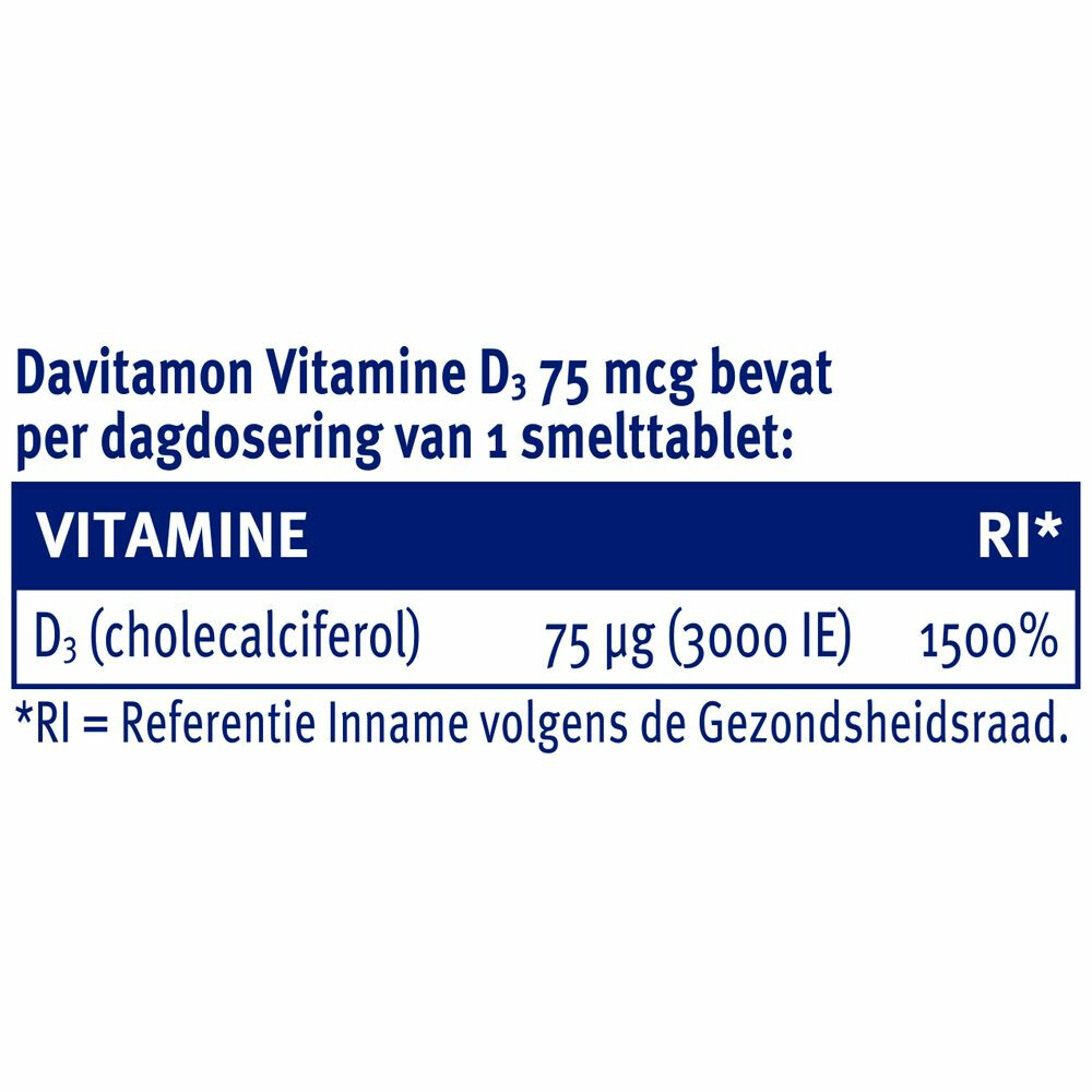 2x Davitamon Vitamine D3 75mcg 75 smelttabletten