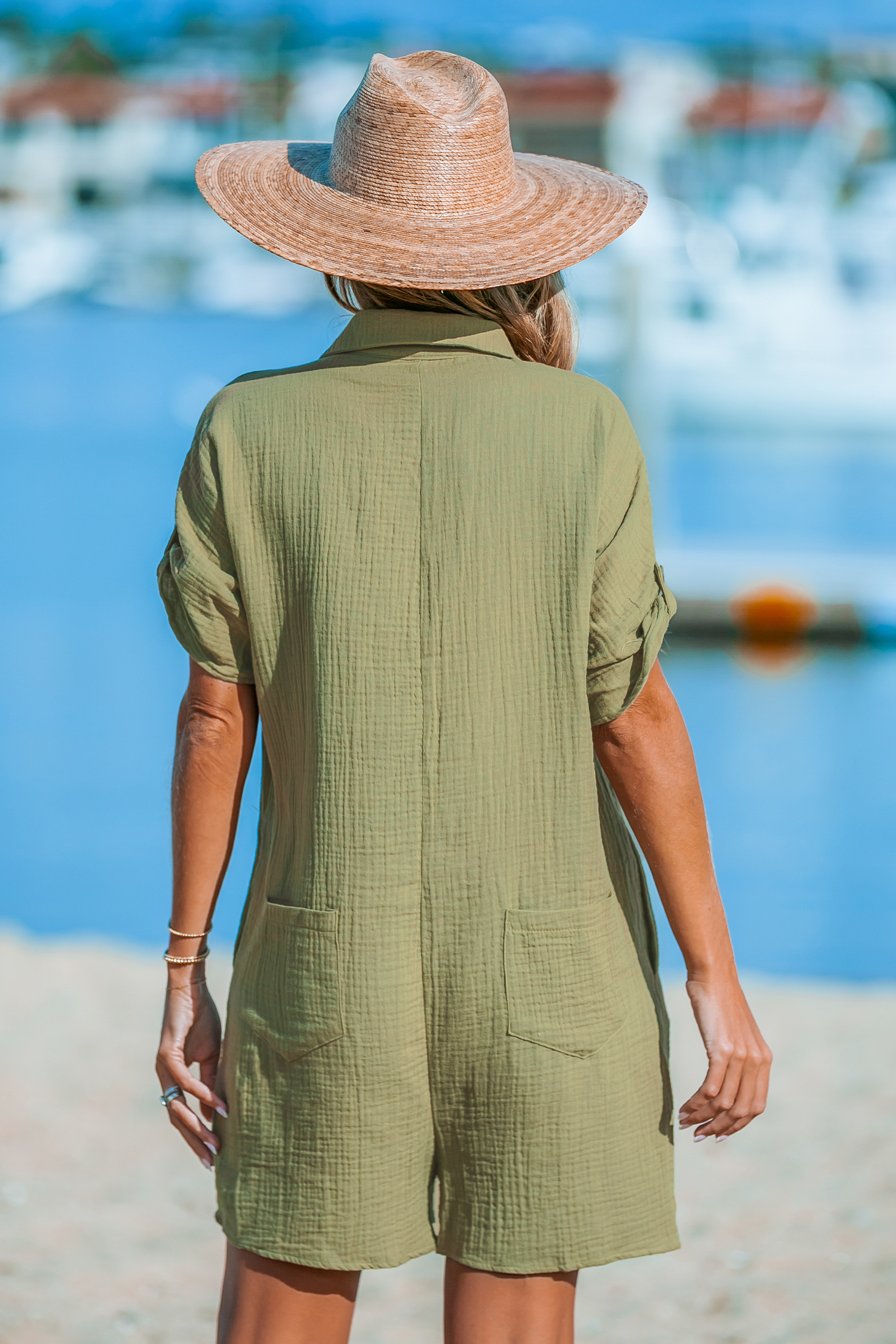 Combishort en pur coton à boutons vert