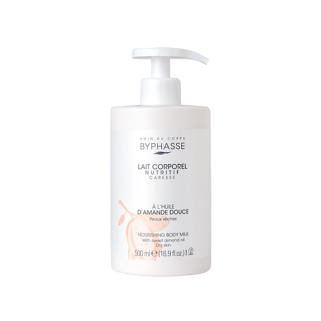 BYPHASSE  Leite de Corpo Nutritivo com Óleo de Amêndoas Doces - Pele Seca (Com Doseador) - 500ml
