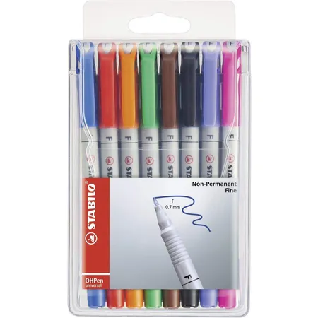 Folienstift - STABILO OHPen universal - wasserlöslich fein - 8er Pack - mit 8 verschiedenen Farben