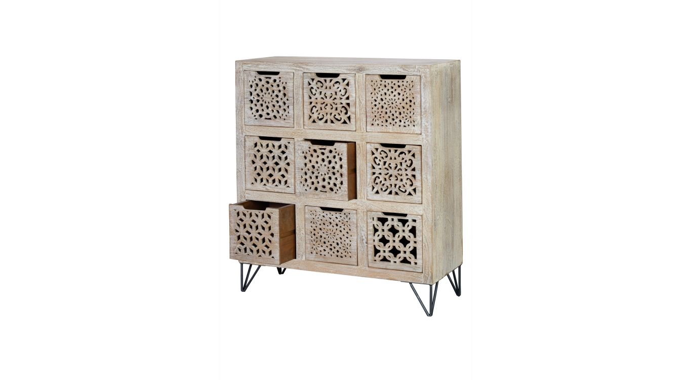 Commode 9 tiroirs bois, fer marron 88x38x102cm - bois-fer