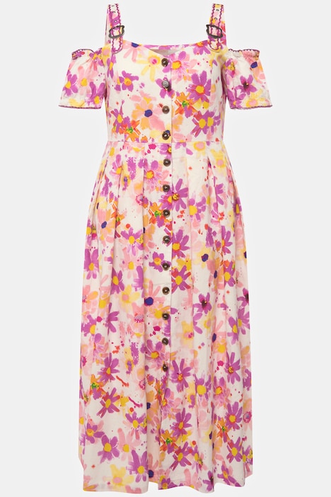 Trachtenkleid, Leinenmix, Blüten, Herzausschnitt, Halbarm