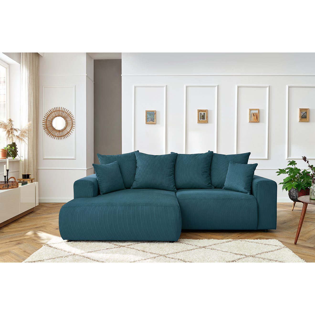 Bobochic Canapé d'angle fixe gauche Enjoy bleu foncé - 237x147x95 cm