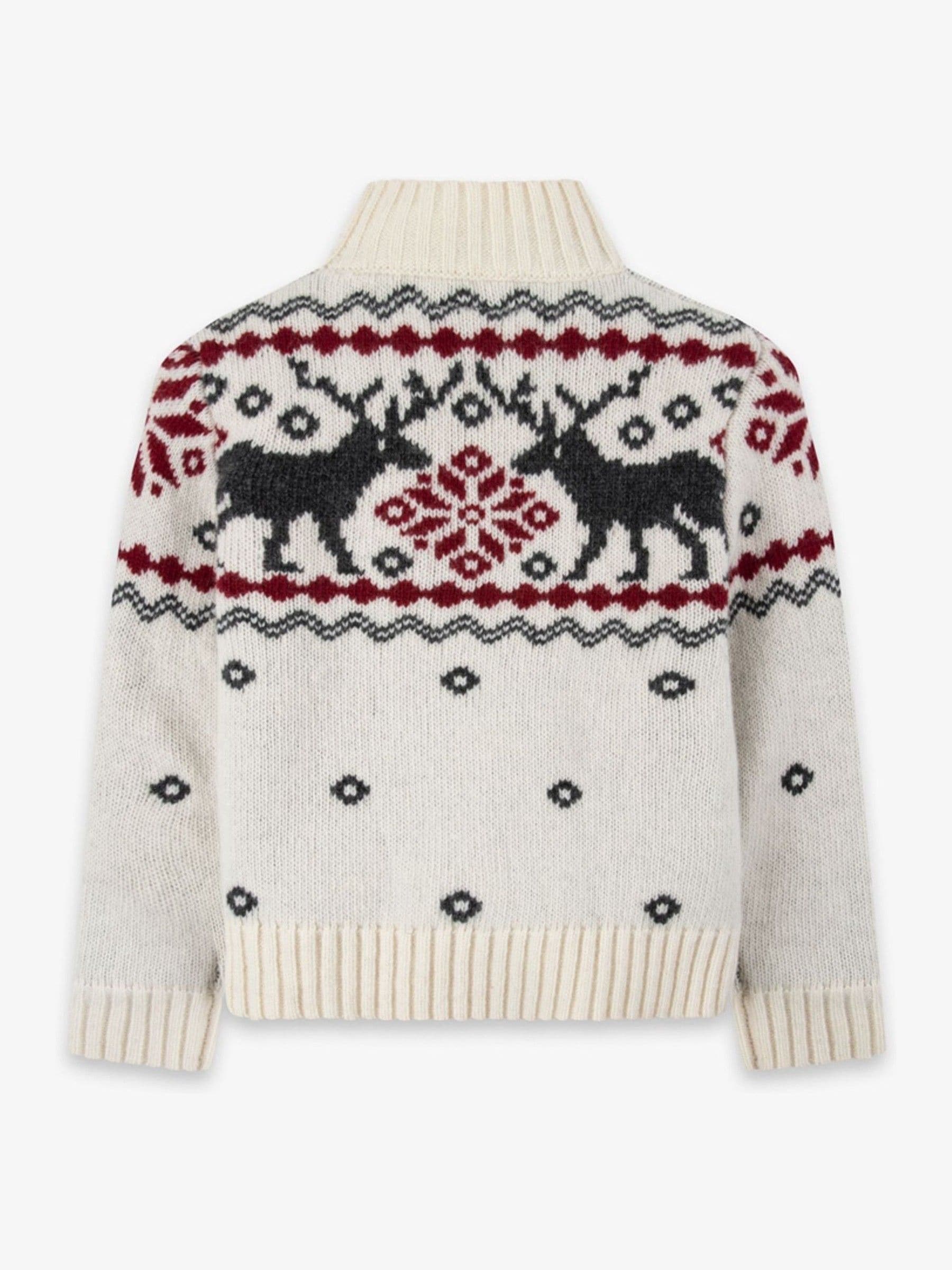 The Little Tailor - Crème feestelijke kinderkersttrui met fairisle-patroon en trechterkraag