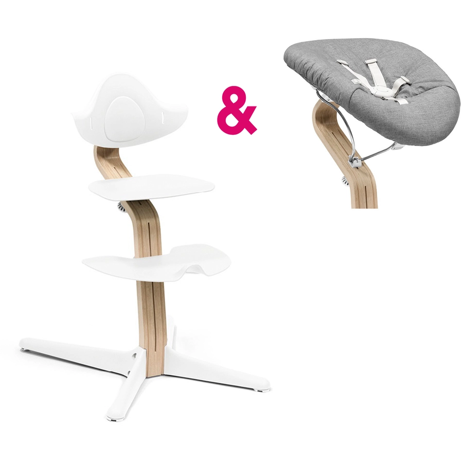 STOKKE® Nomi® Hochstuhl Buche natur  weiß inkl. Newborn Set weiß  grau blau