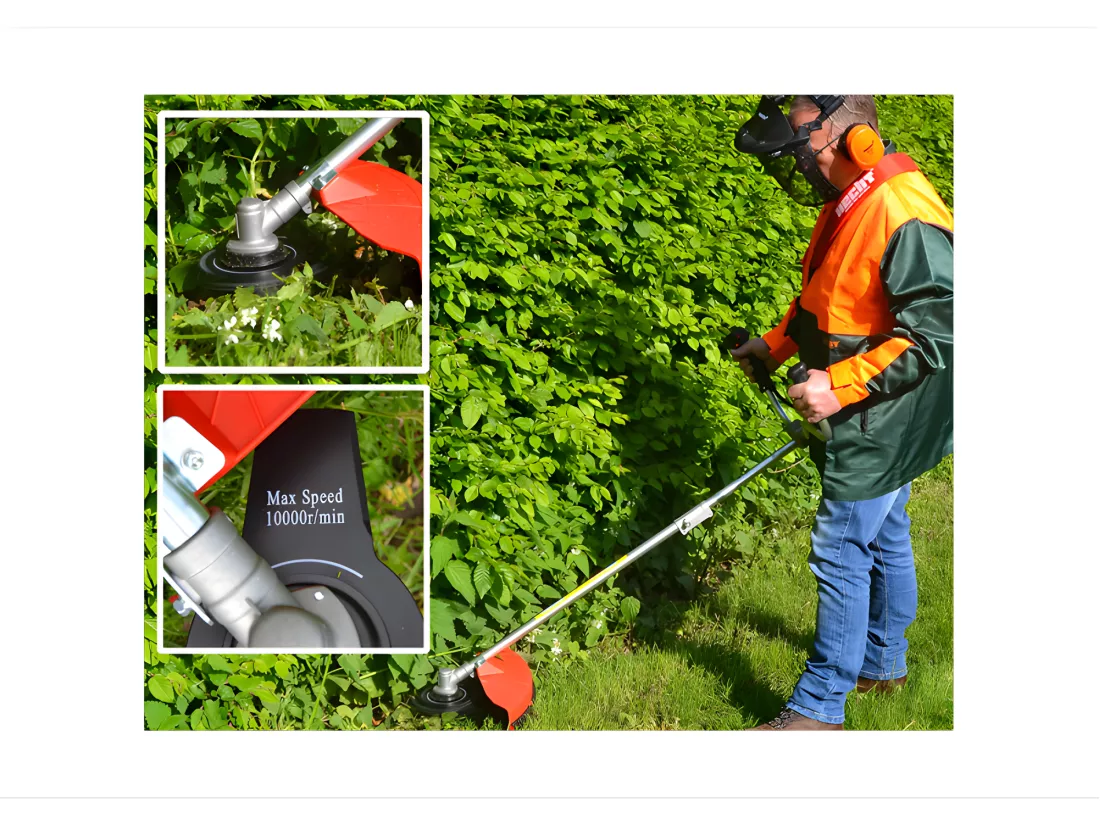 Hecht jardin 128 BTS Debroussailleuse essence systeme de coupe a 2 fils et couteau a 3 dents