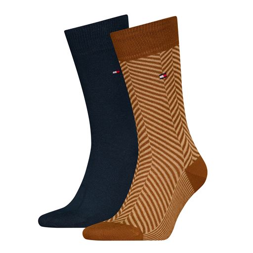 Tommy Hilfiger Irregular Herringbone 2-pak Strømper, Classic Khaki, 39-42