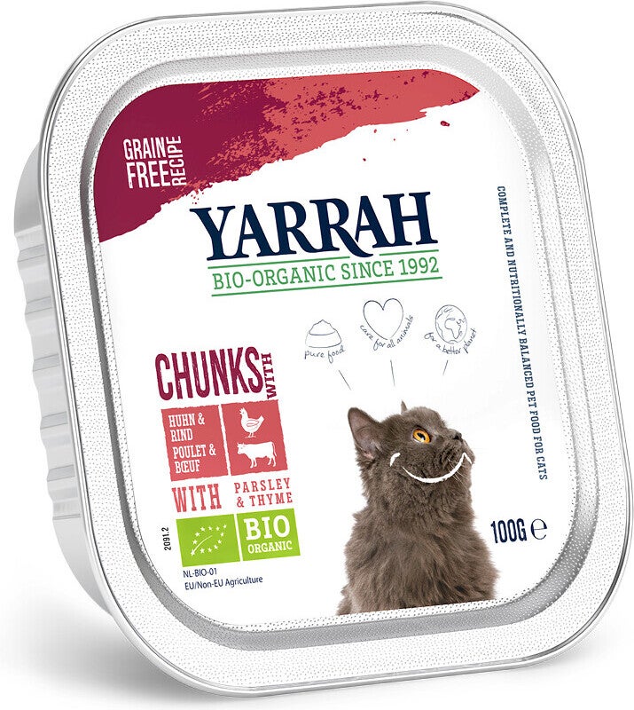 Yarrah biologisch kattenvoer chunks kip en rund 100 g