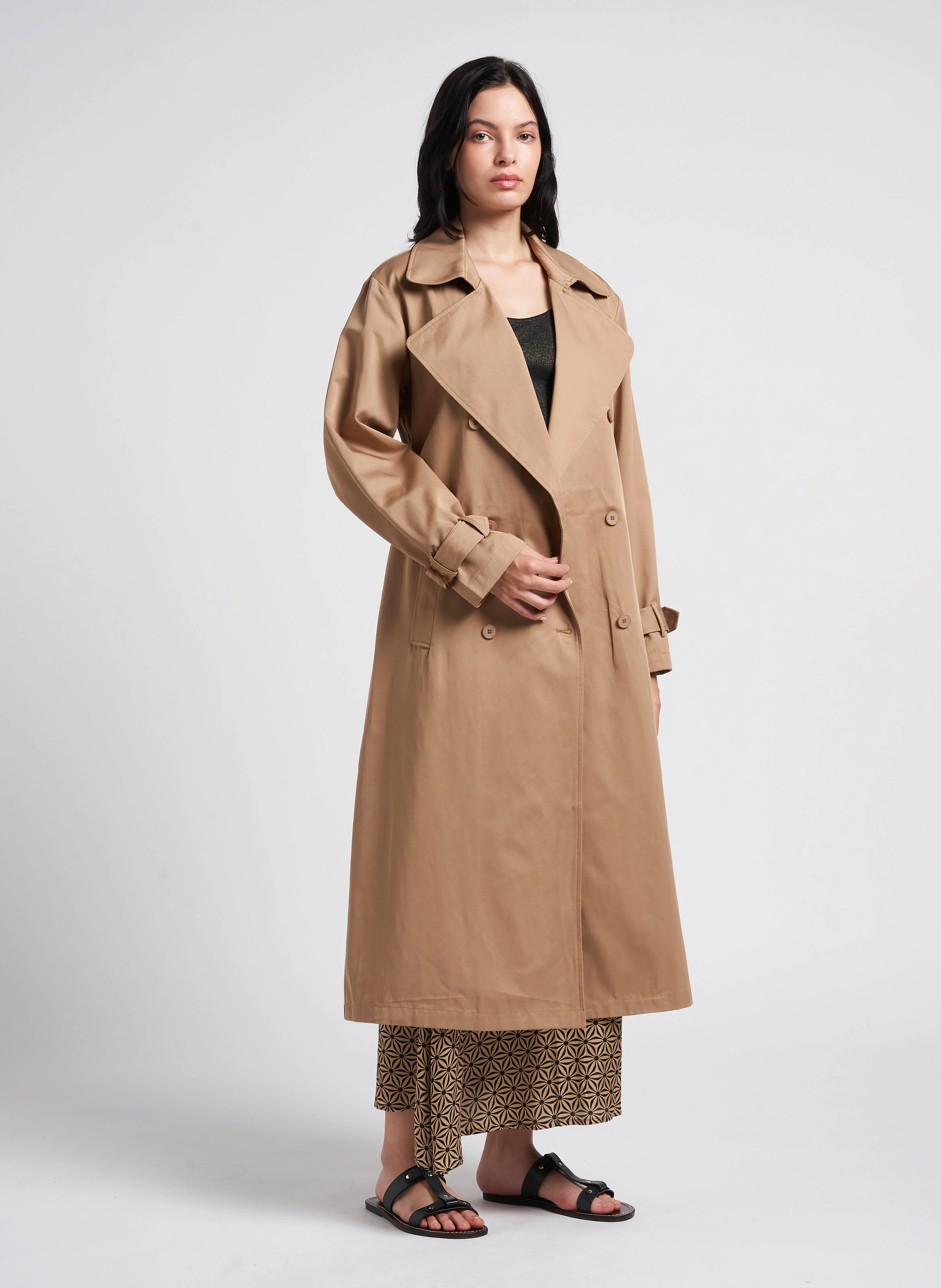 FARAGO - Trench-coat droit en coton mélangé | Beige