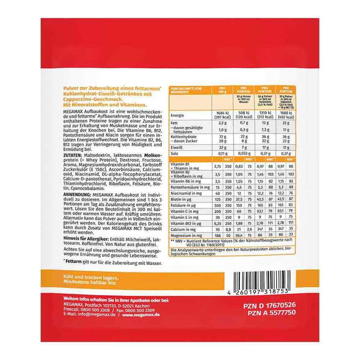 Megamax Aufbaukost Cappuccino Pulver, 30 g
