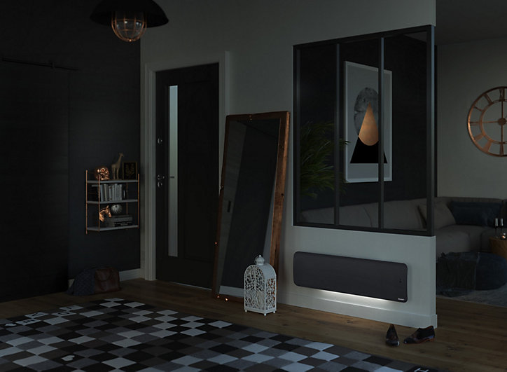 Radiateur électrique double coeur de chauffe lumineux Sauter Hekla anthracite 1000W Plinthe