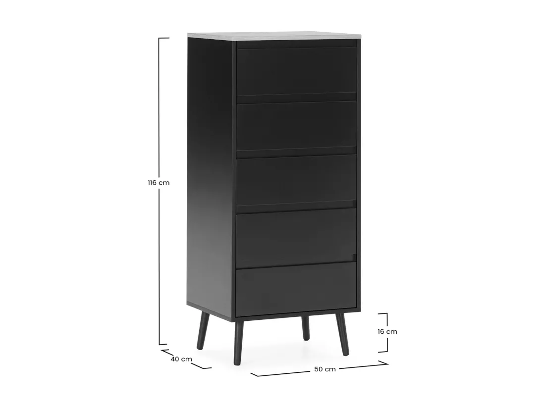 Commode haute Desi 5 tiroirs couleur Noir