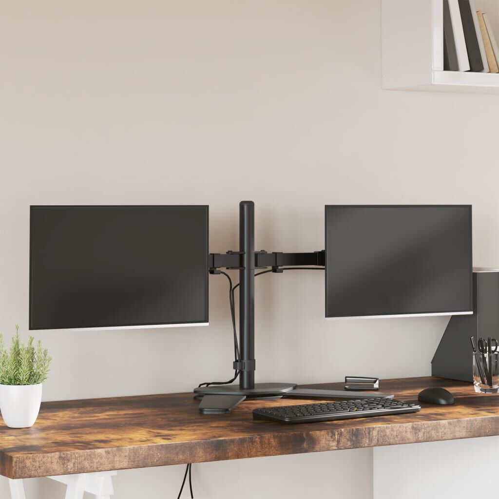 vidaXL Dubbele monitorstandaard, zwart, staal, VESA 75/100 mm