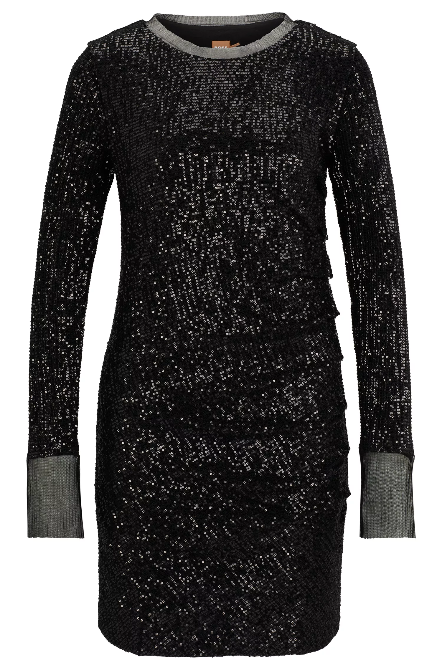 Vestido preto justo da BOSS com aplicações de lantejoulas.
