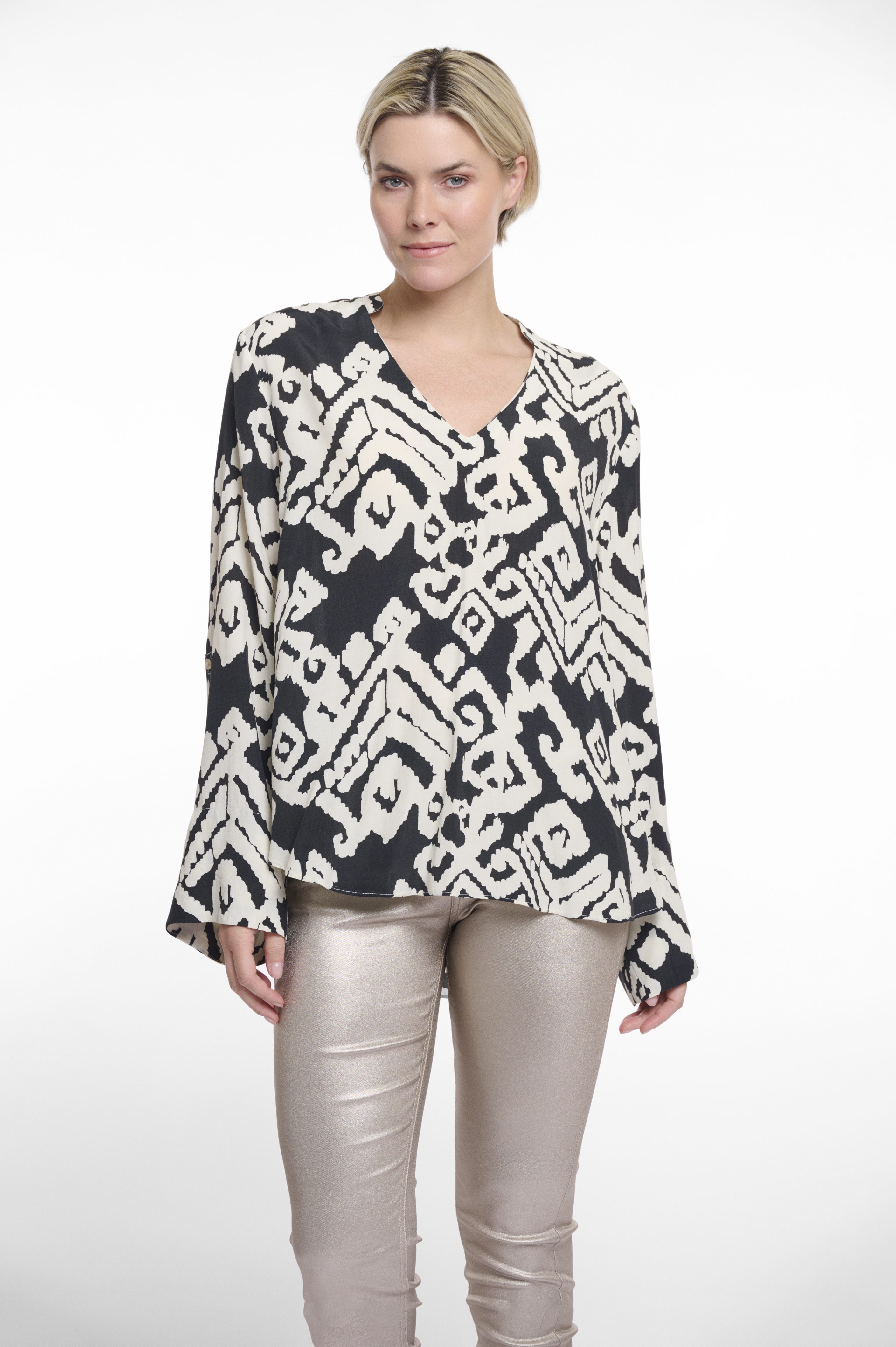 Rino & Pelle - Shirley Long Sleeve Blouse - Birch Black Ikat