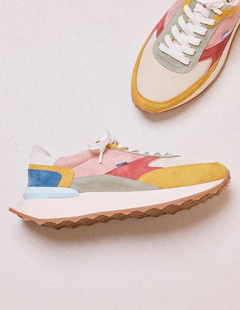 Baskets basses Yaelle - Suède et mesh jaune creme pistache