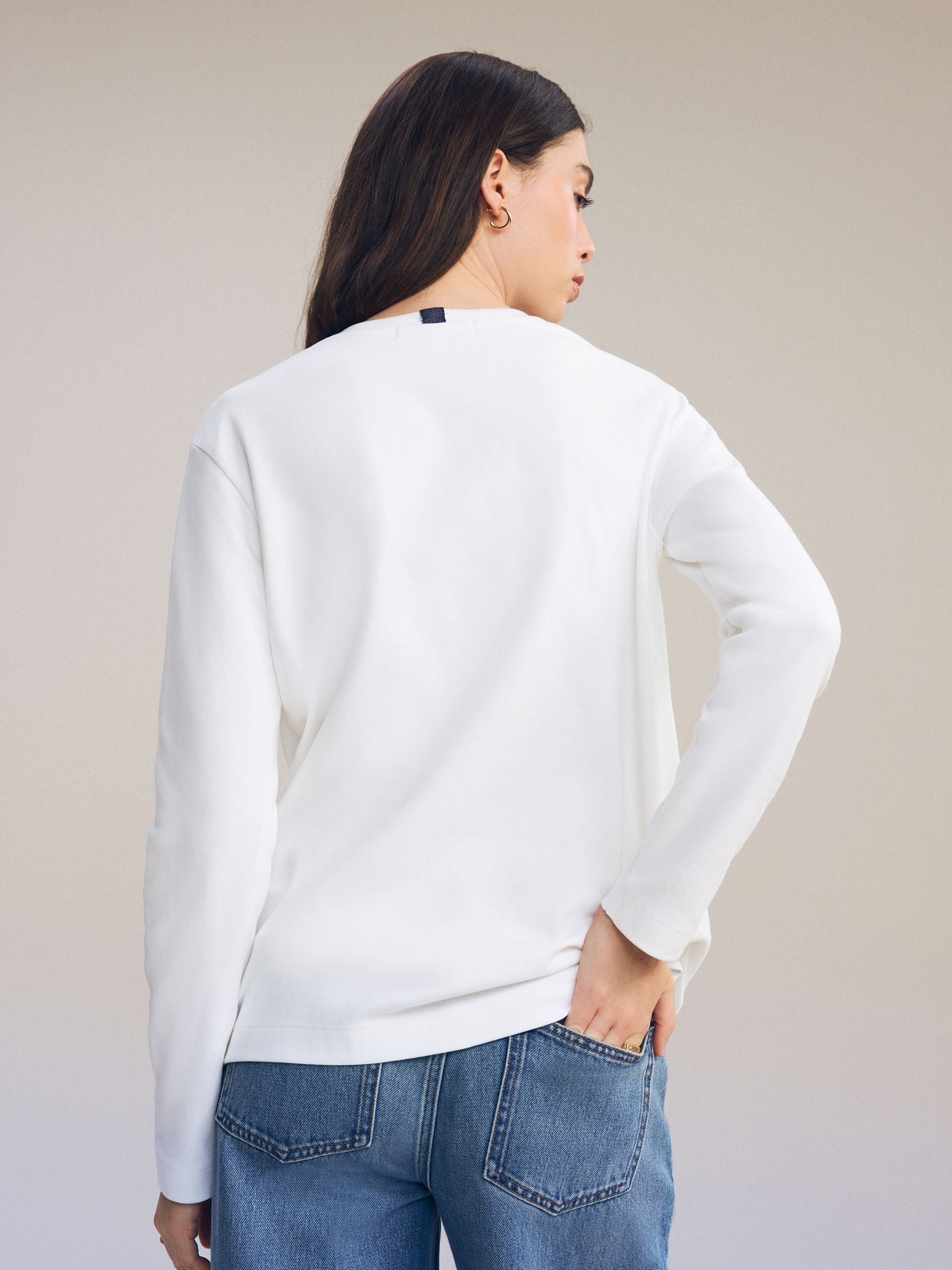 Wit - Dik T-shirt met lange mouwen en ronde hals