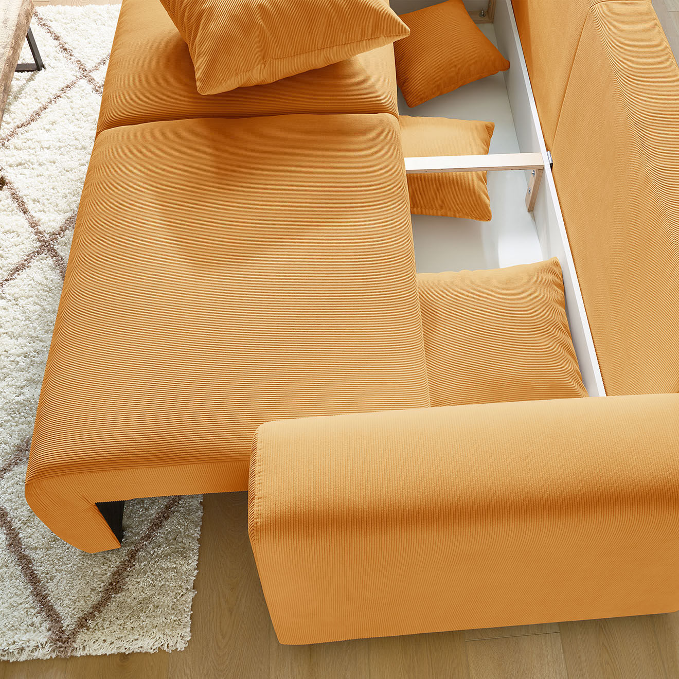 Bobochic Canapé 3 places convertible velours côtelé Envy jaune - 245x102x88 cm
