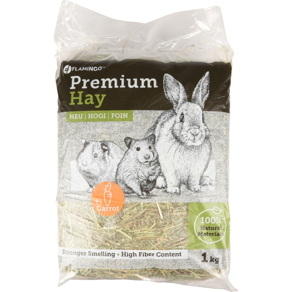 Foin de pré premium avec carotte 1 kg soit 30 litres pour rongeur