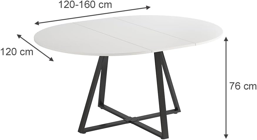 Vicco Esstisch Loyd, Weiß/Schwarz, 120 x 120 cm ausziehbar