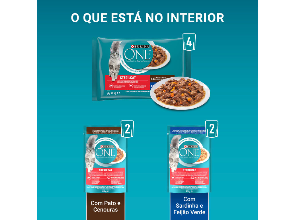 COMIDA HÚMIDA PARA GATO PURINA ONE PATO E SARDINHA 4X85G